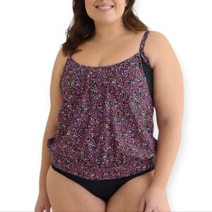 Printed Tankini Fooler With Microjersey Overlay 2X